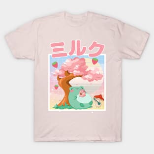 Strawberry Milk Kawaii Frog and Mushroom T-Shirt